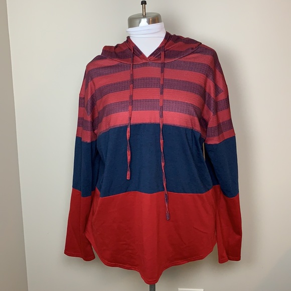 Red and Navy Striped Fall Hoodie 2XL - Picture 1 of 6